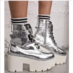 Silver Cyber Metallic Regime platform boots